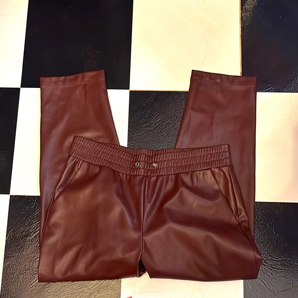 loft Chic Brown burgundy faux Leather Pants Large women
